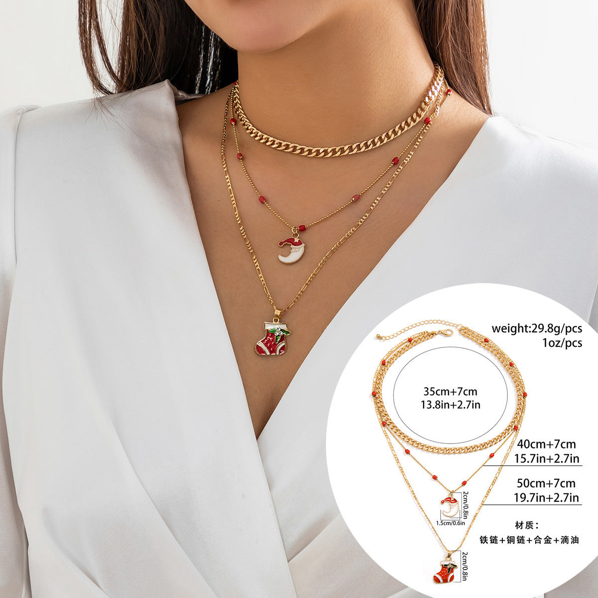 Wholesale Retro Creative Christmas Snowman Pearl Dripping Oil Necklace